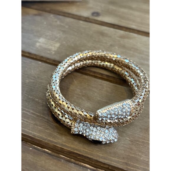 Gold Tone Snake Wrap Bracelet With Rhinestones - Picture 5 of 10